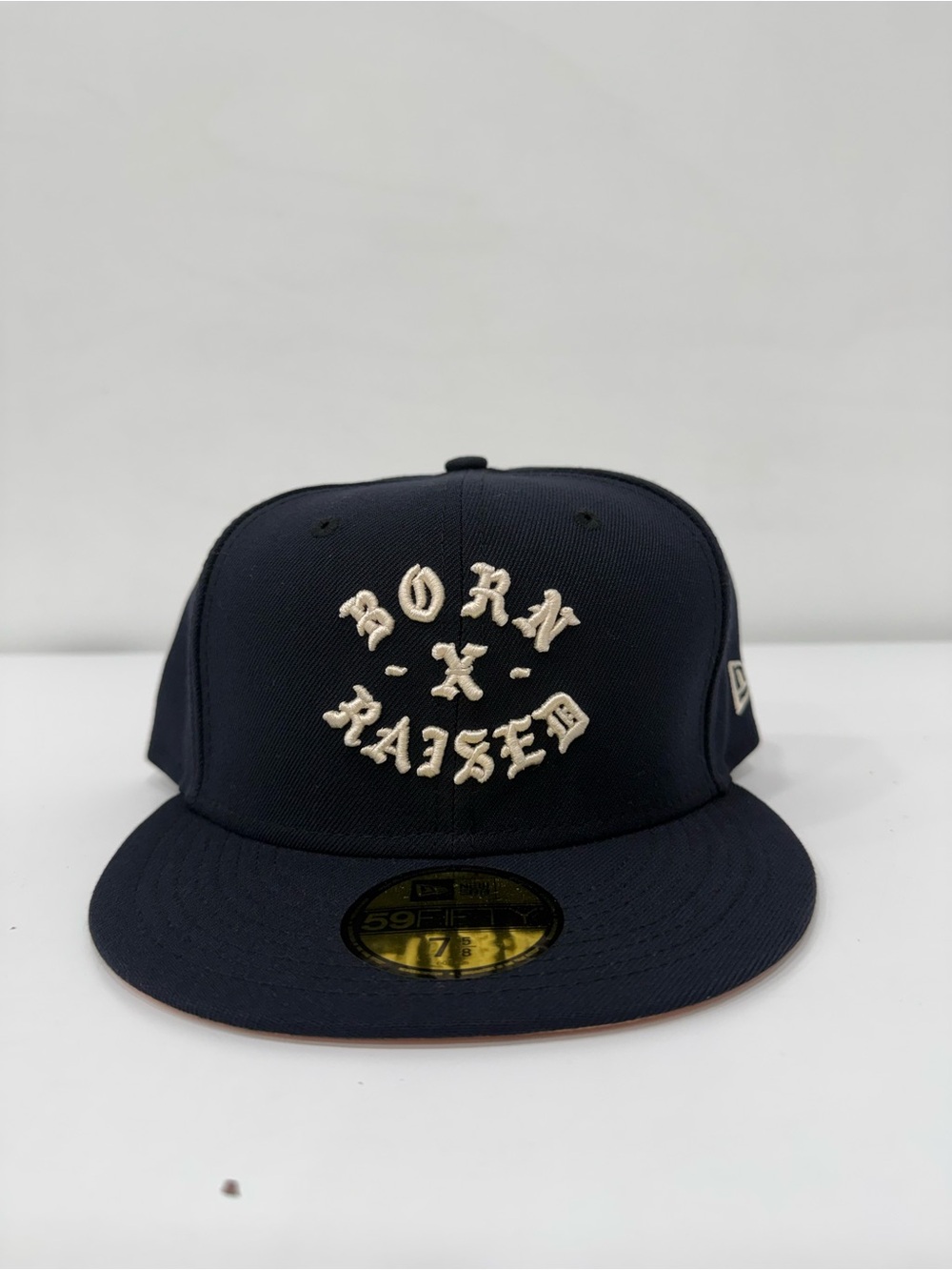 Born x Raised New Era 59FIFTY Fitted Baseball Fitted Cap Hat Blue Size 7 3/8